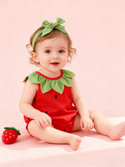 Macacão Bebê Frutas Sem Manga Gola Verde Estampa Morango Poliéster 0 aos 18 Meses — foto 2