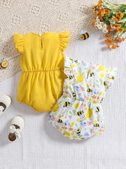 Kit 2 Body Bebê Menina Estampa Abelha Flor Laço 3D Manga Babado Poliéster 0-3 ao 12-18 Meses — foto 3