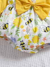 Kit 2 Body Bebê Menina Estampa Abelha Flor Laço 3D Manga Babado Poliéster 0-3 ao 12-18 Meses — foto 4
