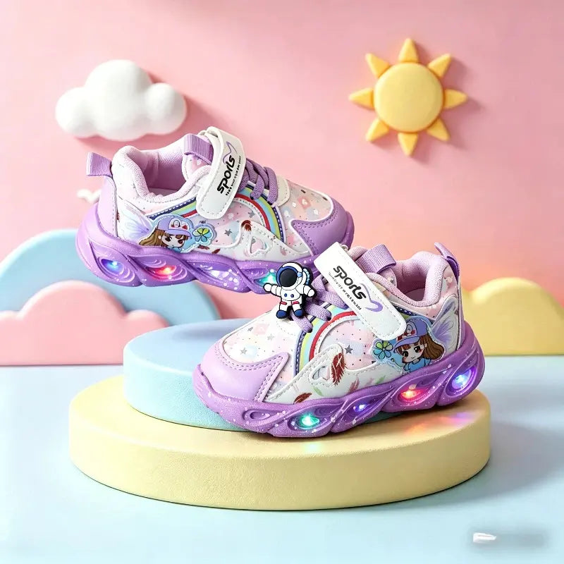 Tênis Infantil Feminino Casual Luminoso LED Antiderrapante Sola Macia Velcro 20 ao 27 — foto 3