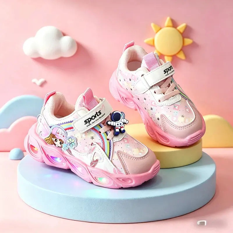 Tênis Infantil Feminino Casual Luminoso LED Antiderrapante Sola Macia Velcro 20 ao 27 — foto 4