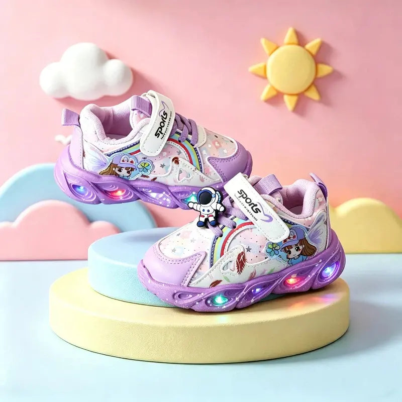 Tênis Infantil Feminino Casual Luminoso LED Antiderrapante Sola Macia Velcro 20 ao 27 — foto 5