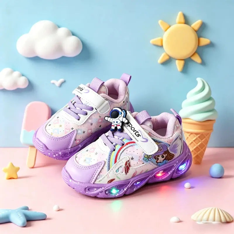 Tênis Infantil Feminino Casual Luminoso LED Antiderrapante Sola Macia Velcro 20 ao 27 — foto 7