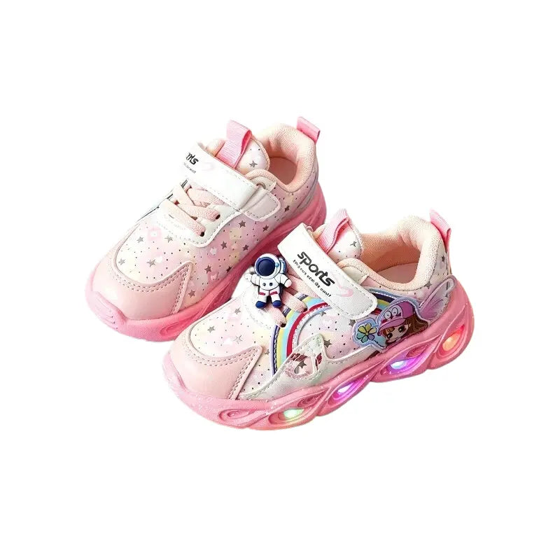 Tênis Infantil Feminino Casual Luminoso LED Antiderrapante Sola Macia Velcro 20 ao 27 — foto 8