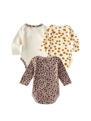 Kit 3 Body Bebê Menina Manga Longa Algodão Estampa Floral e Oncinha 1 aos 9 Meses — foto 2