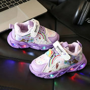 Tênis Infantil Feminino Luminoso com Luz LED Esportivo Estampa Fada Velcro Respirável Rosa e Roxo 20 ao 27 — foto 1