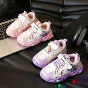Tênis Infantil Feminino Luminoso com Luz LED Esportivo Estampa Fada Velcro Respirável Rosa e Roxo 20 ao 27 — foto 5
