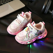 Tênis Infantil Feminino Luminoso com Luz LED Esportivo Estampa Fada Velcro Respirável Rosa e Roxo 20 ao 27 — foto 6