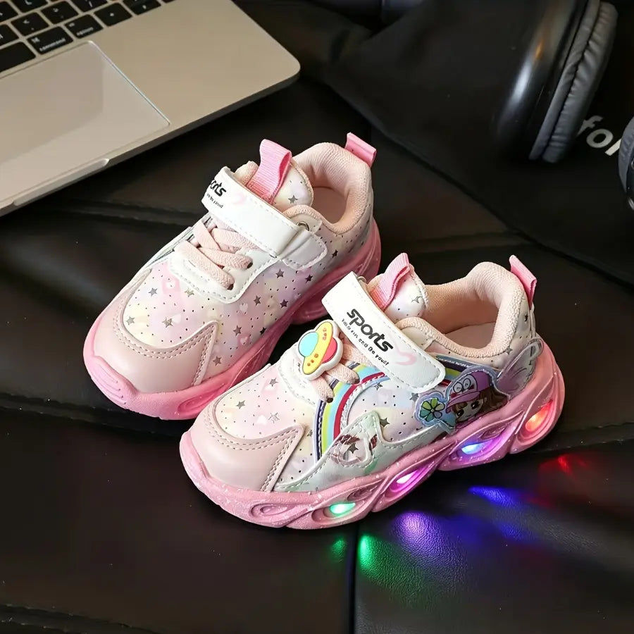 Tênis Infantil Feminino Luminoso com Luz LED Esportivo Estampa Fada Velcro Respirável Rosa e Roxo 20 ao 27 — foto 6