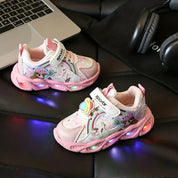 Tênis Infantil Feminino Luminoso com Luz LED Esportivo Estampa Fada Velcro Respirável Rosa e Roxo 20 ao 27 — foto 7