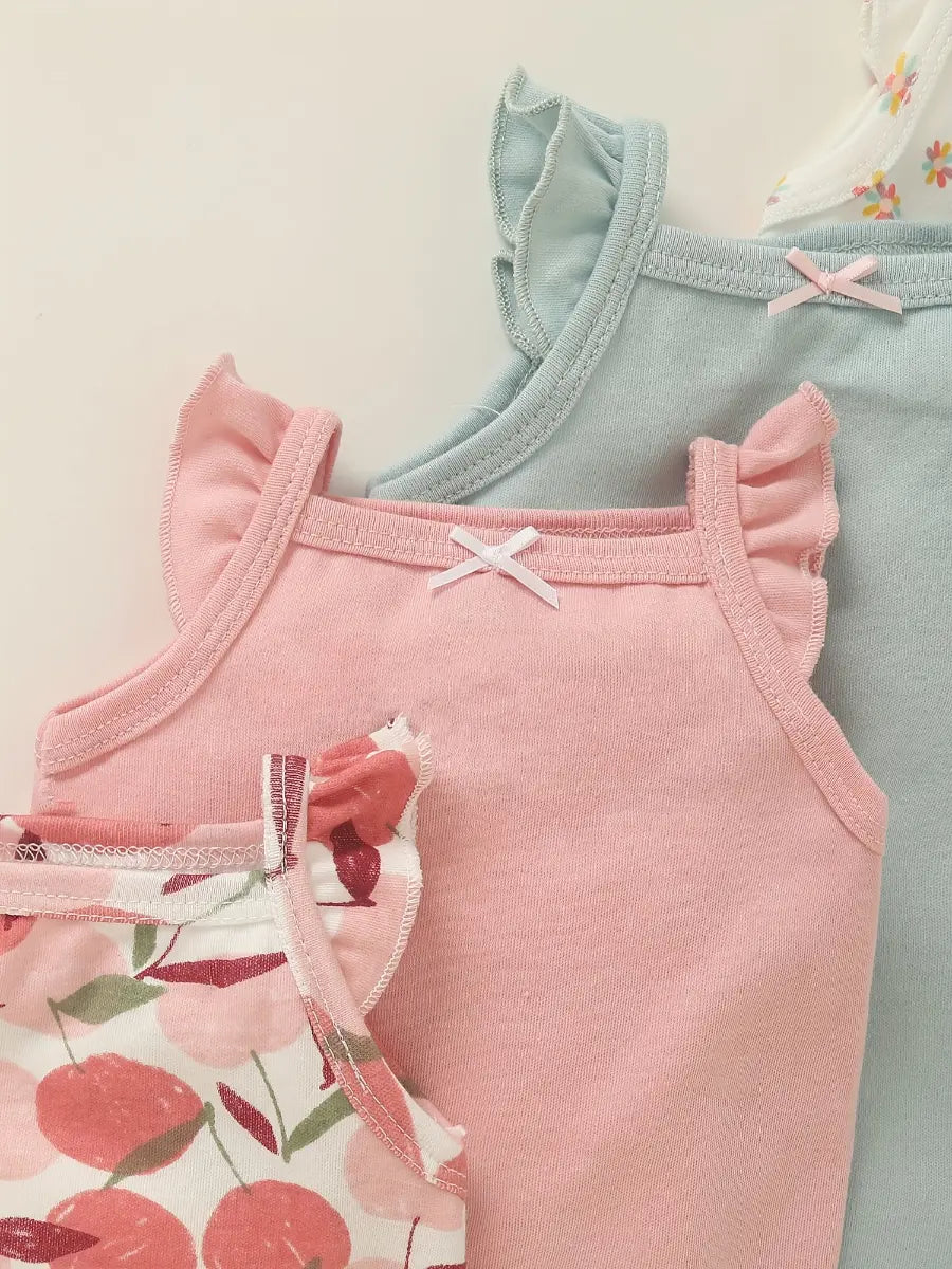 Kit 5 Bodies Bebê Menina Regata Alcinha Babado Estampa Floral Algodão 0 a 12 Meses — foto 3