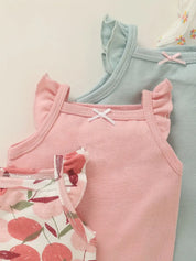 Kit 5 Bodies Bebê Menina Regata Alcinha Babado Estampa Floral Algodão 0 a 12 Meses — foto 3
