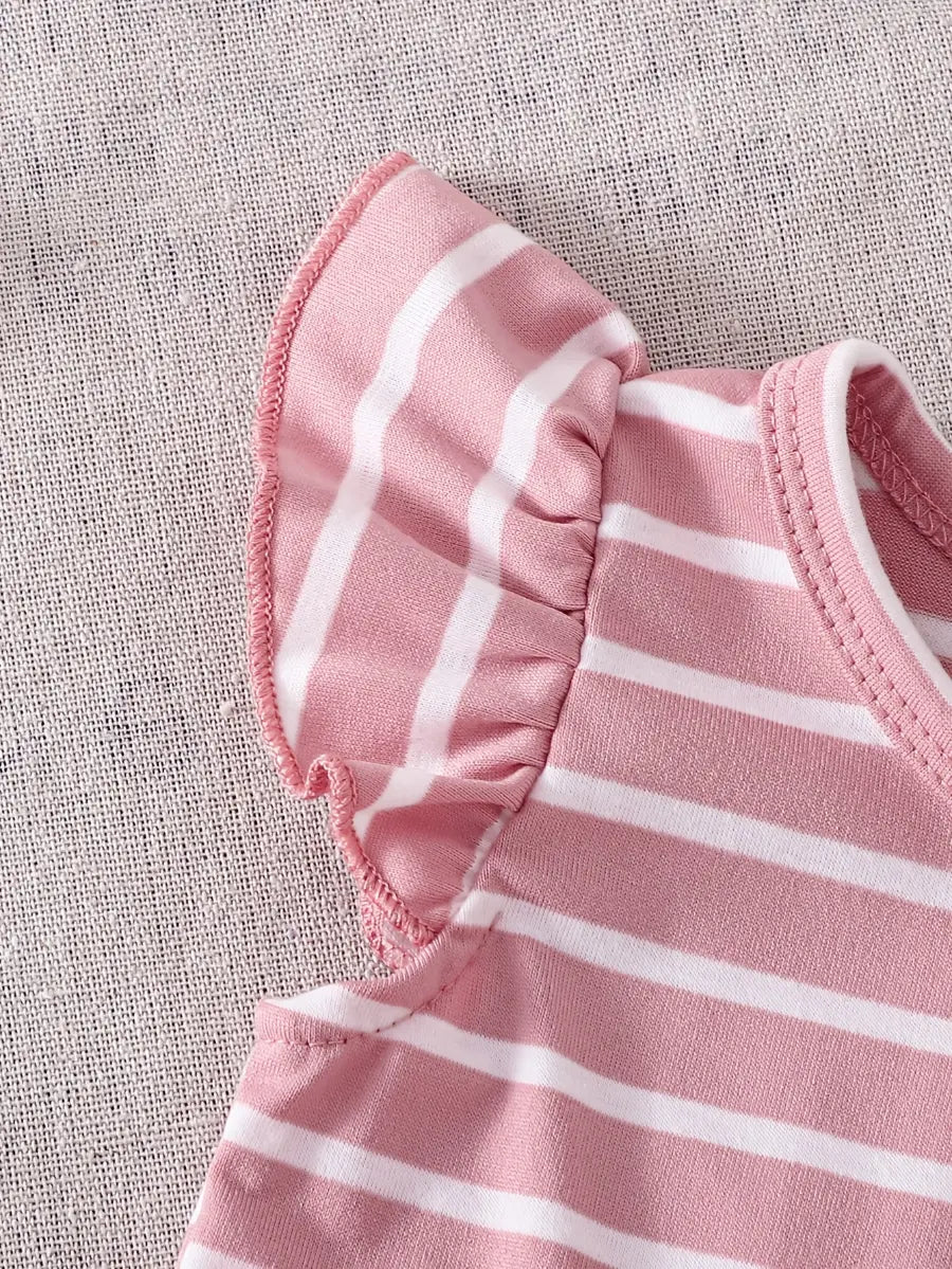 Body Bebê Menina Kit 3 Peças Manga Babado Liso e Listrado Malha Canelada 0 aos 12 Meses — foto 5