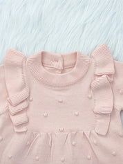 Body Bebê Menina Manga Longa Babado Gola Redonda Malha Tricô Rosa 0 a 18 Meses — foto 4