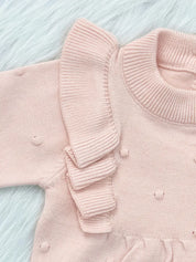 Body Bebê Menina Manga Longa Babado Gola Redonda Malha Tricô Rosa 0 a 18 Meses — foto 6