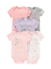Body Bebê Menina Kit 5 Peças Manga Curta Estampado Algodão Rosa 0 a 12 Meses — foto 1