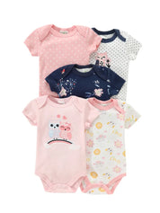 Body Bebê Menina Kit 5 Peças Manga Curta Estampado Algodão Rosa 0 a 12 Meses — foto 2