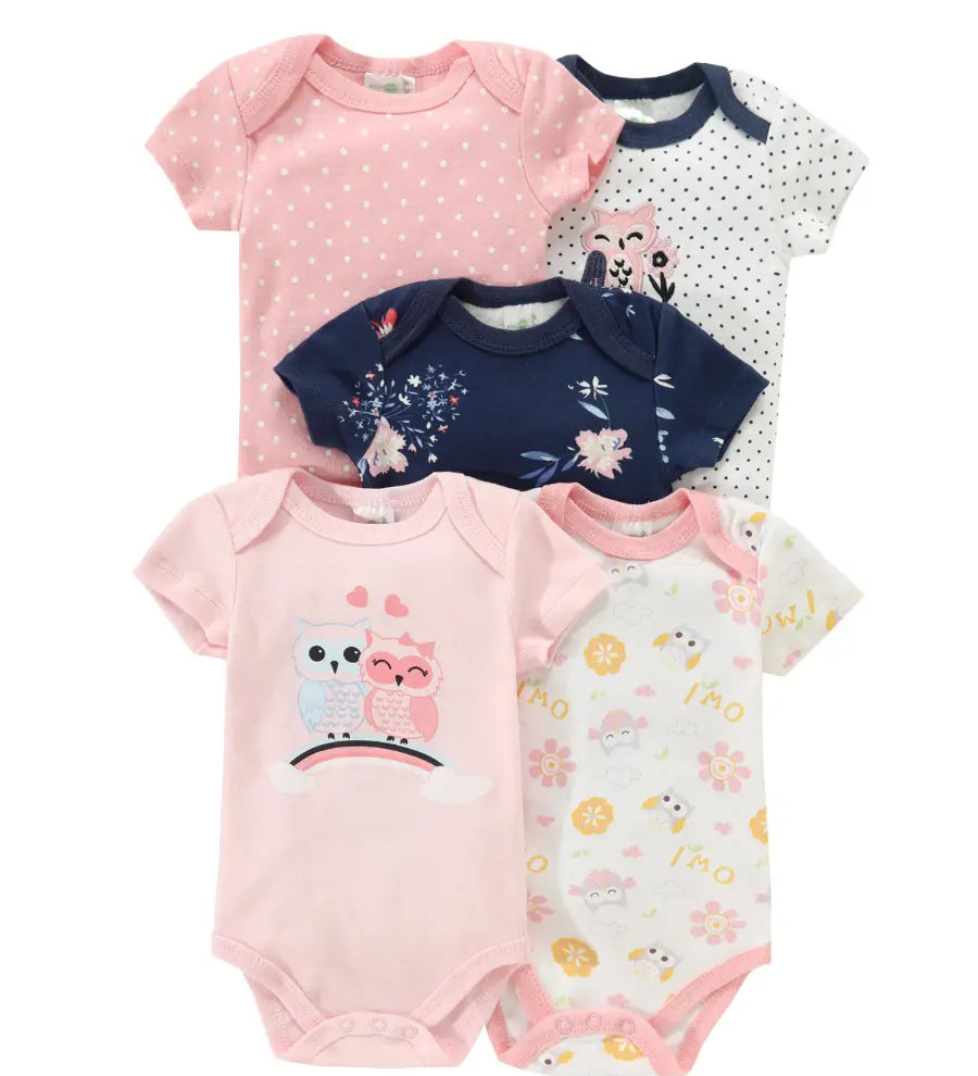 Body Bebê Menina Kit 5 Peças Manga Curta Estampado Algodão Rosa 0 a 12 Meses — foto 2