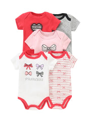 Body Bebê Menina Kit 5 Peças Manga Curta Estampado Algodão Rosa 0 a 12 Meses — foto 3