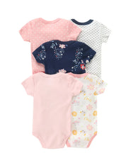 Body Bebê Menina Kit 5 Peças Manga Curta Estampado Algodão Rosa 0 a 12 Meses — foto 5