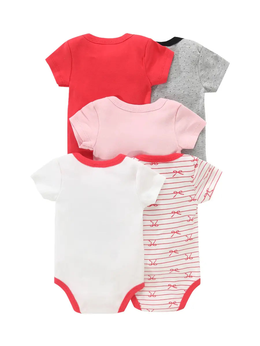 Body Bebê Menina Kit 5 Peças Manga Curta Estampado Algodão Rosa 0 a 12 Meses — foto 6