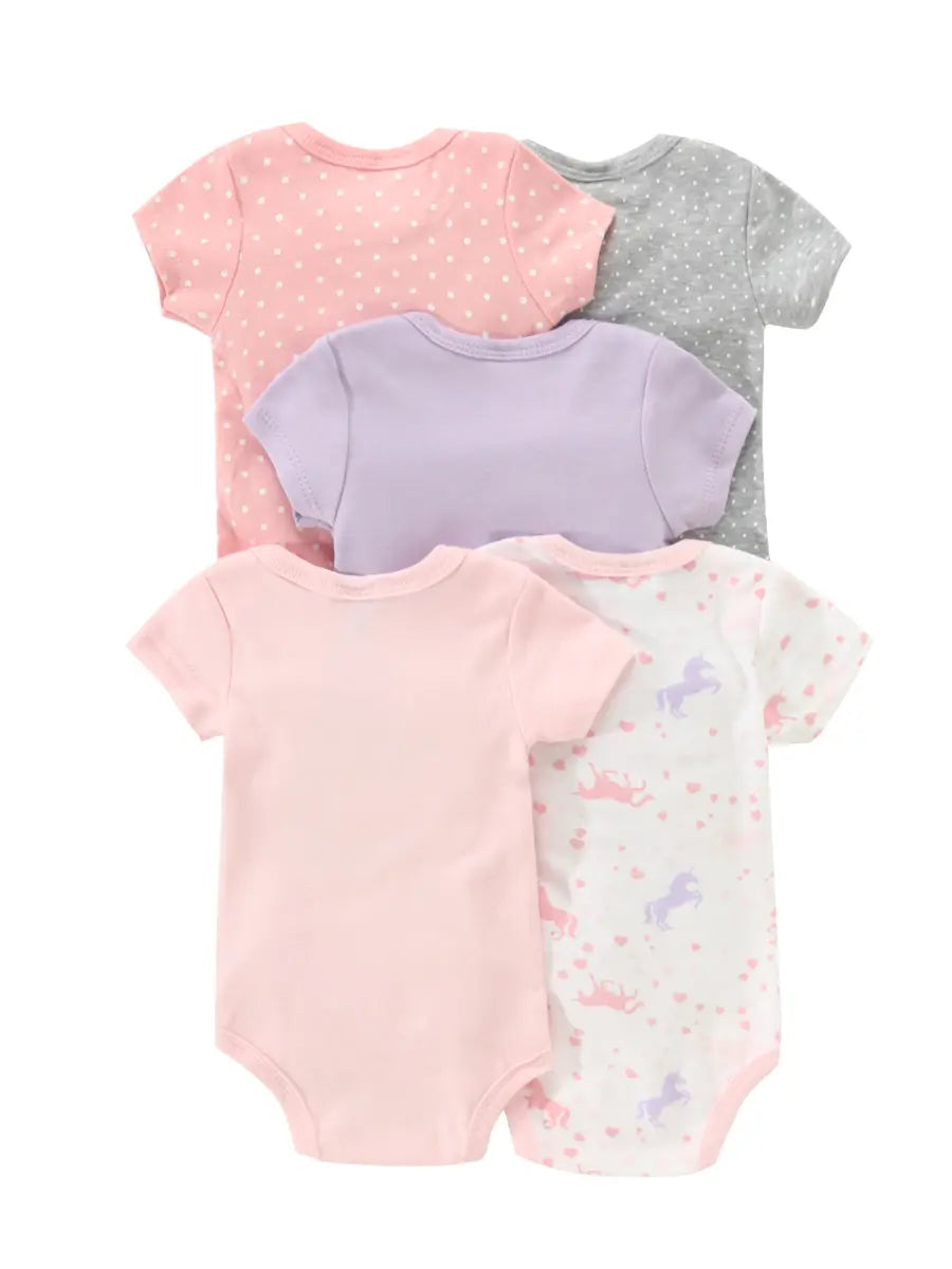 Body Bebê Menina Kit 5 Peças Manga Curta Estampado Algodão Rosa 0 a 12 Meses — foto 7