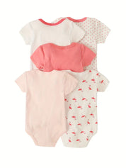 Body Bebê Menina Kit 5 Peças Manga Curta Estampado Algodão Rosa 0 a 12 Meses — foto 8