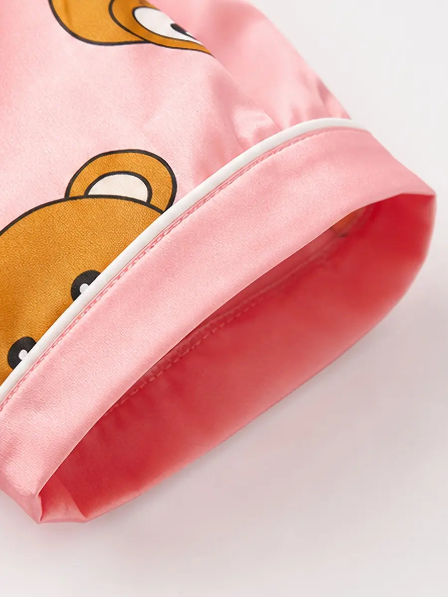 Macacão Pijama Bebê Manga Curta Estampa de Urso Cetim Rosa Botões 3 aos 24 Meses — foto 8