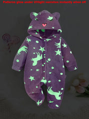 Macacão Bebê Menina Inverno com Capuz e Pézinhos Fleece Felpudo Estampa Unicórnio Estrelas Lavanda RN ao 6-9 Meses — fot
