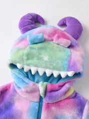 Macacão Bebê Inverno Monstro com Capuz Chifres 3D Pelúcia Flanelada Estampa Arco-Íris Recém-nascido ao 9 Meses — foto 4