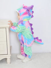 Macacão Bebê Inverno Monstro com Capuz Chifres 3D Pelúcia Flanelada Estampa Arco-Íris Recém-nascido ao 9 Meses — foto 5