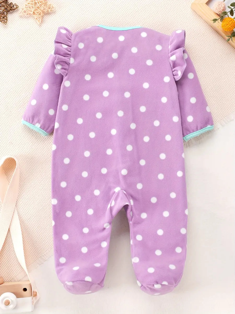 Macacão Bebê Menina com Pés Estampa Coruja Poá Zíper Fleece Roxo 0 a 9 Meses — foto 2