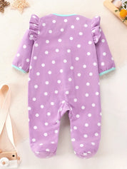 Macacão Bebê Menina com Pés Estampa Coruja Poá Zíper Fleece Roxo 0 a 9 Meses — foto 2