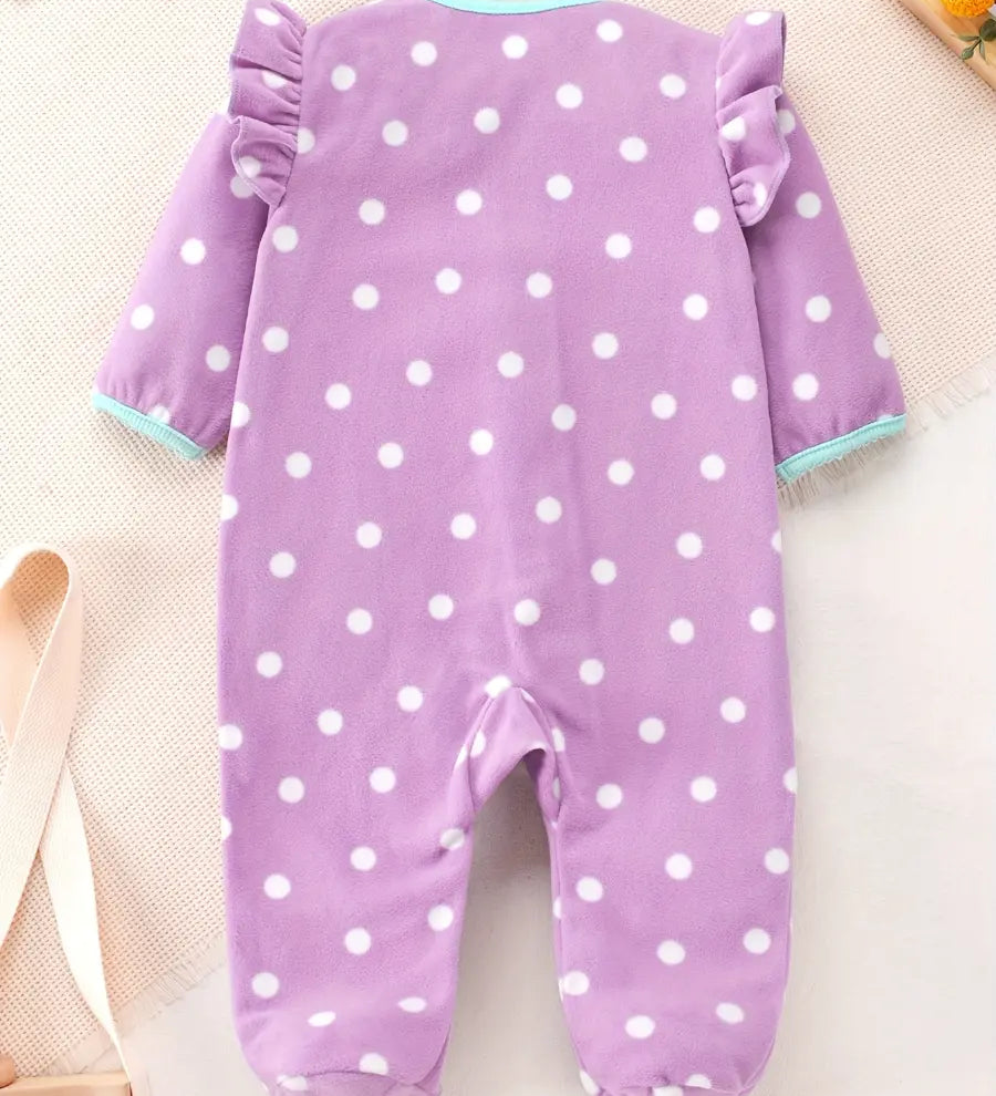 Macacão Bebê Menina com Pés Estampa Coruja Poá Zíper Fleece Roxo 0 a 9 Meses — foto 2