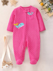 Macacão Pijama Infantil Feminino Manga Longa com Pé e Zíper Fleece Estampa de Bolinhas Rosa 0 aos 9 Meses — foto 2