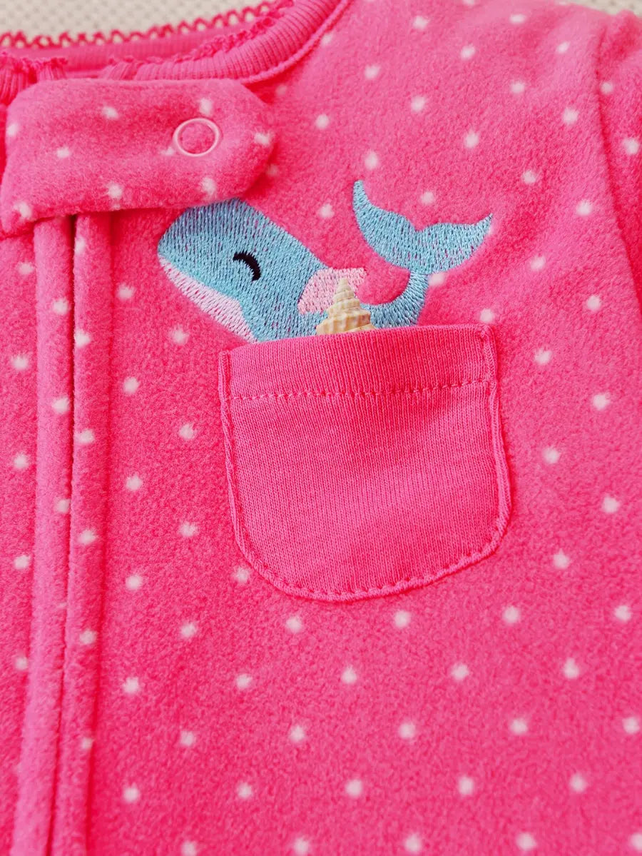 Macacão Pijama Infantil Feminino Manga Longa com Pé e Zíper Fleece Estampa de Bolinhas Rosa 0 aos 9 Meses — foto 5