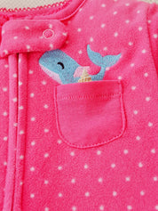 Macacão Pijama Infantil Feminino Manga Longa com Pé e Zíper Fleece Estampa de Bolinhas Rosa 0 aos 9 Meses — foto 5