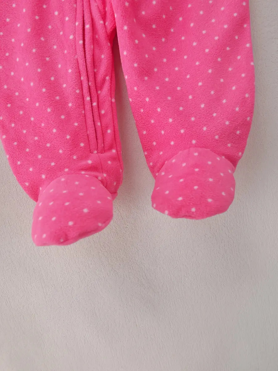 Macacão Pijama Infantil Feminino Manga Longa com Pé e Zíper Fleece Estampa de Bolinhas Rosa 0 aos 9 Meses — foto 7