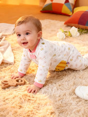 Macacão Bebê Menina com Pés Manga Longa Algodão Estampa Abelha e Floral Zíper 0 a 9 Meses — foto 3