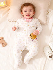 Macacão Bebê Menina com Pés Manga Longa Algodão Estampa Abelha e Floral Zíper 0 a 9 Meses — foto 4