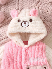 Macacão Bebê Menina com Capuz e Pés Estampa de Urso Pelúcia Rosa Inverno Recém-Nascido 0 a 9 Meses — foto 4