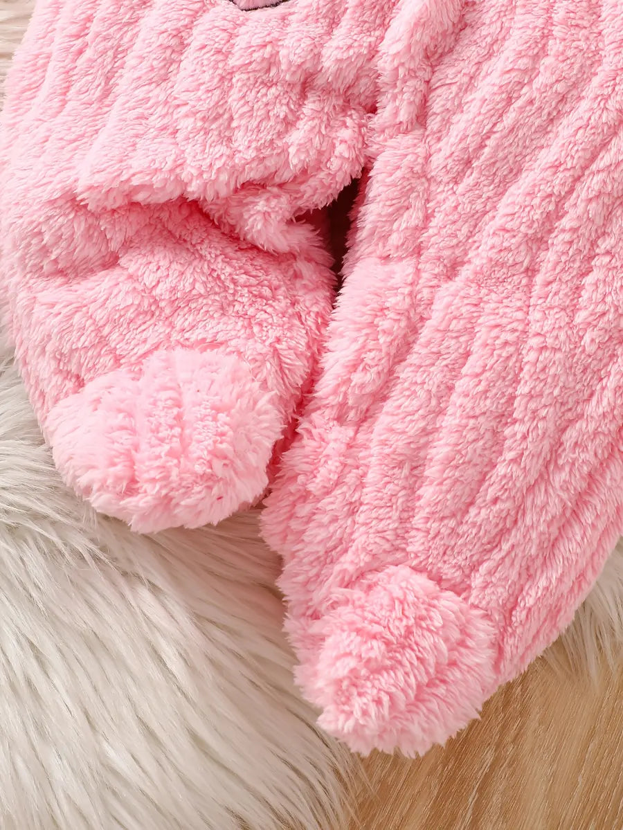 Macacão Bebê Menina com Capuz e Pés Estampa de Urso Pelúcia Rosa Inverno Recém-Nascido 0 a 9 Meses — foto 5