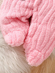 Macacão Bebê Menina com Capuz e Pés Estampa de Urso Pelúcia Rosa Inverno Recém-Nascido 0 a 9 Meses — foto 5