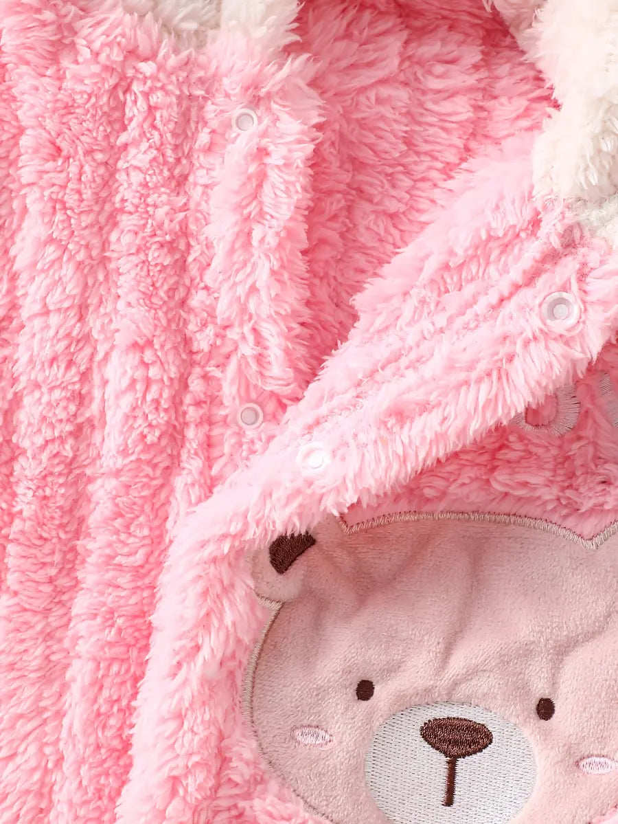 Macacão Bebê Menina com Capuz e Pés Estampa de Urso Pelúcia Rosa Inverno Recém-Nascido 0 a 9 Meses — foto 6