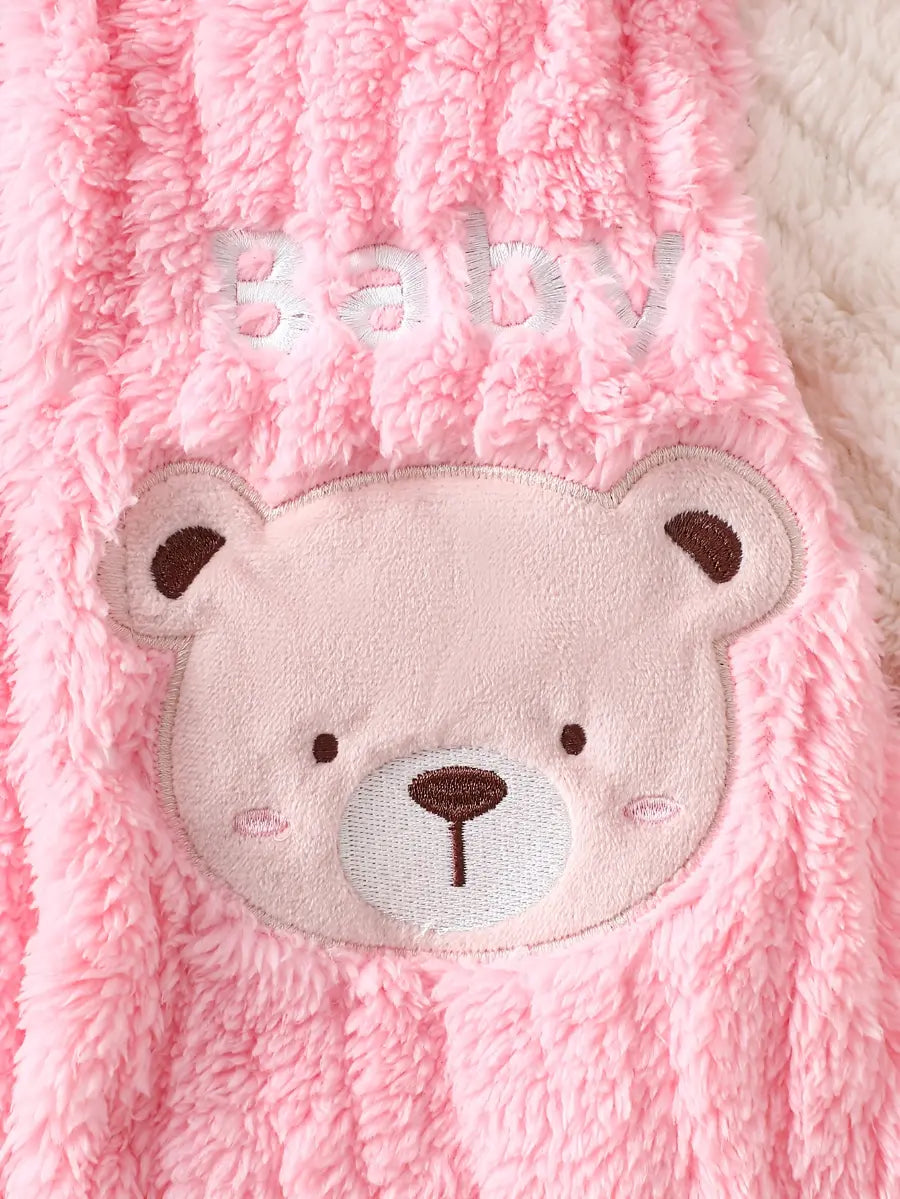 Macacão Bebê Menina com Capuz e Pés Estampa de Urso Pelúcia Rosa Inverno Recém-Nascido 0 a 9 Meses — foto 7