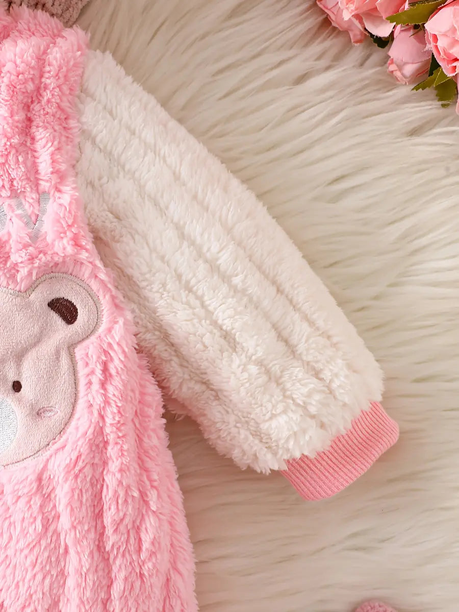 Macacão Bebê Menina com Capuz e Pés Estampa de Urso Pelúcia Rosa Inverno Recém-Nascido 0 a 9 Meses — foto 8