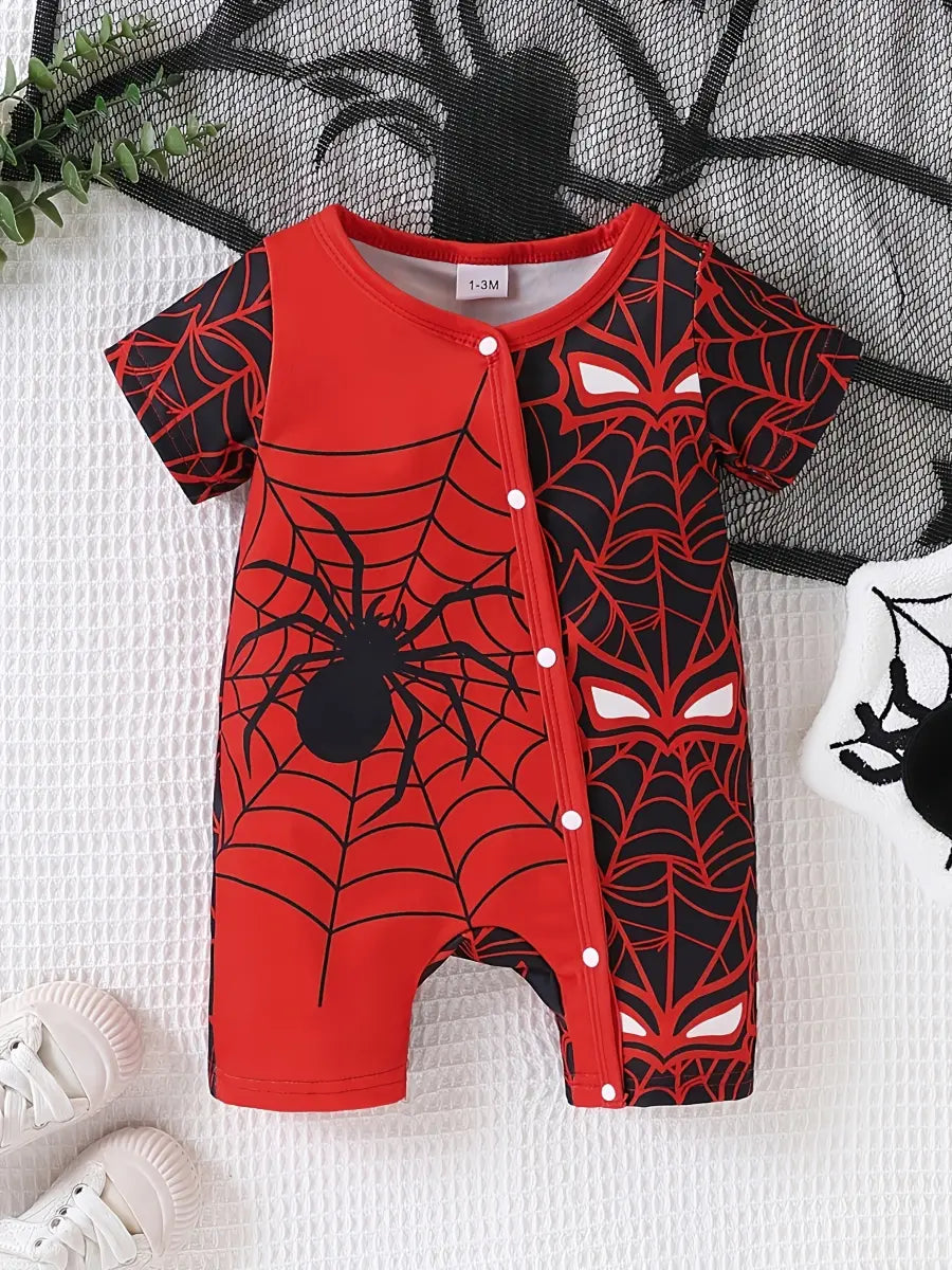 Macacão Bebê Menino Manga Curta Estampa de Aranha e Teia Malha com Botões Recém-nascido ao 9 Meses — foto 2