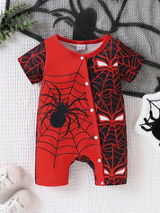 Macacão Bebê Menino Manga Curta Estampa de Aranha e Teia Malha com Botões Recém-nascido ao 9 Meses — foto 2