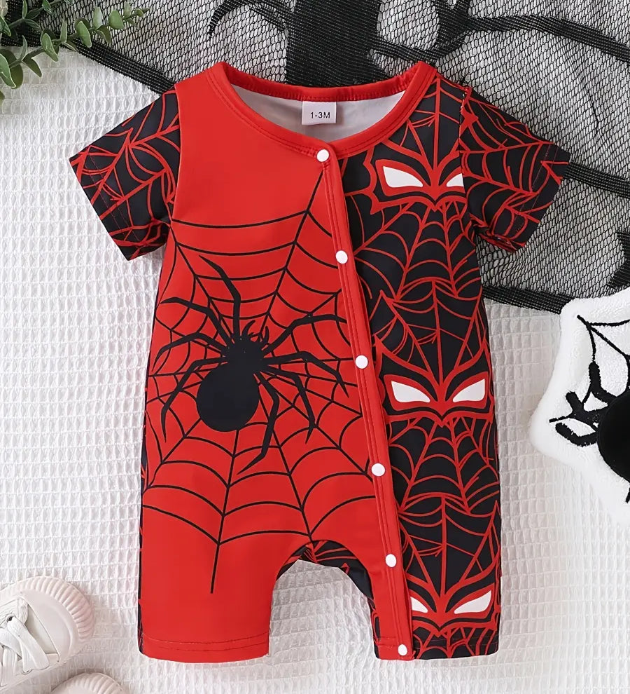 Macacão Bebê Menino Manga Curta Estampa de Aranha e Teia Malha com Botões Recém-nascido ao 9 Meses — foto 2