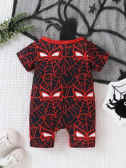 Macacão Bebê Menino Manga Curta Estampa de Aranha e Teia Malha com Botões Recém-nascido ao 9 Meses — foto 3